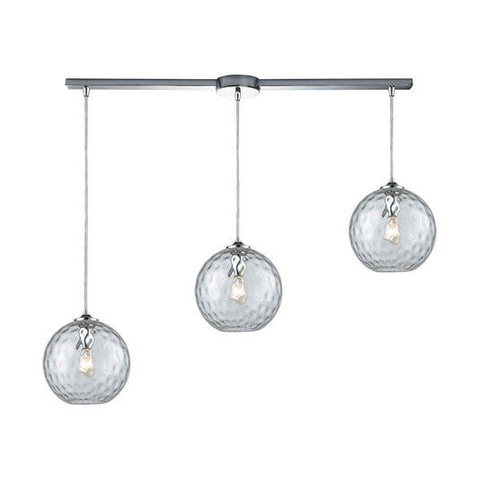 Watersphere 3 Light Linear Bar Fixture in Polished Chrome with Clear Hammered Glass