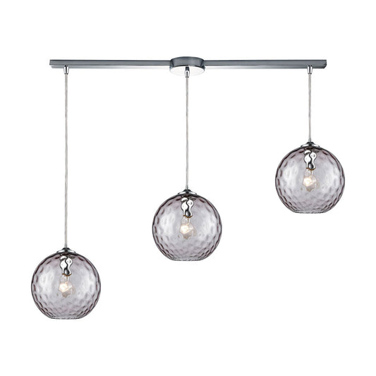 Watersphere 3 Light Linear Bar Fixture in Polished Chrome with Purple Hammered Glass