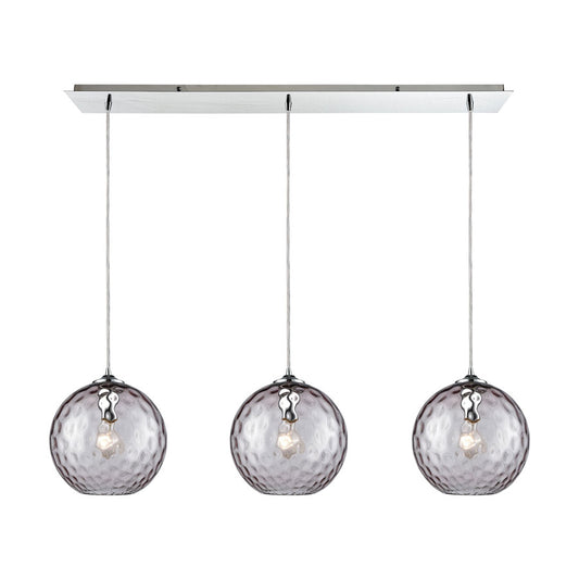 Watersphere 3 Light Linear Pan Fixture in Polished Chrome with Purple Hammered Glass