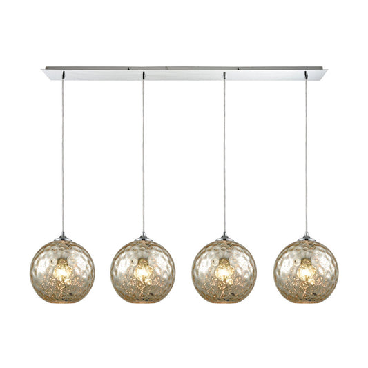 Watersphere 4 Light Linear Pan Fixture in Polished Chrome with Mercury Hammered Glass