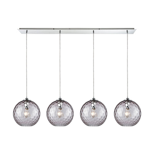 Watersphere 4 Light Linear Pan Fixture in Polished Chrome with Purple Hammered Glass