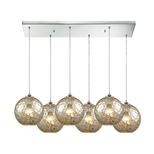 Watersphere 6 Light Rectangle Fixture in Polished Chrome with Mercury Hammered Glass
