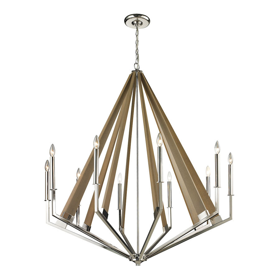 Madera Collection 10 light chandelier in Polished Nickel