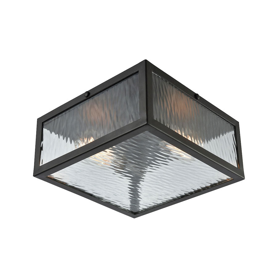 Placid 2 Light Flush in Oil Rubbed Bronze with Clear Ripple Glass