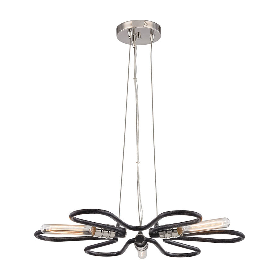 Continuum 3 Light Chandelier in Silvered Graphite with Polished Nickel Accents