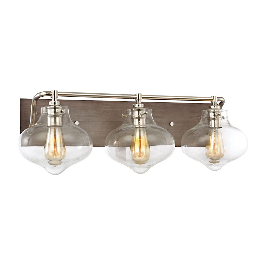Kelsey 3 Light Vanity in Weathered Zinc with Polished Nickel Accents