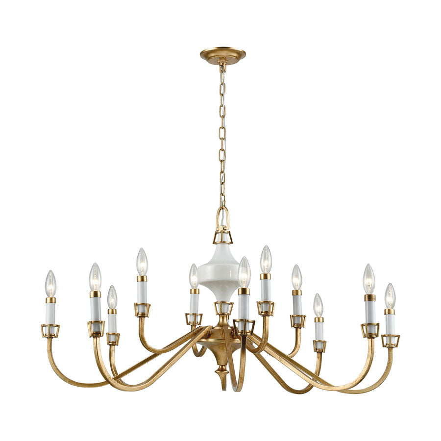 Ceramique 12 Chandelier Antique Gold Leaf