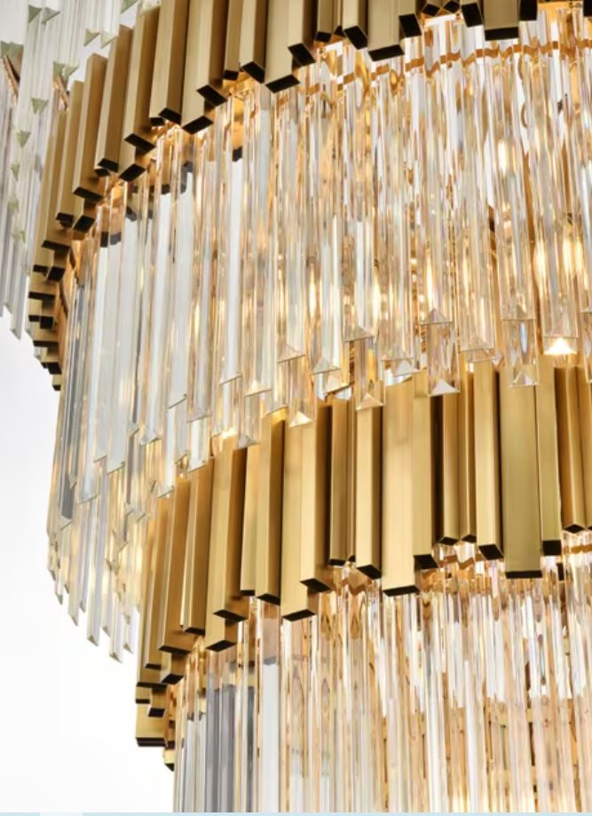 Multi Tier Chandelier Gold & Crystal.