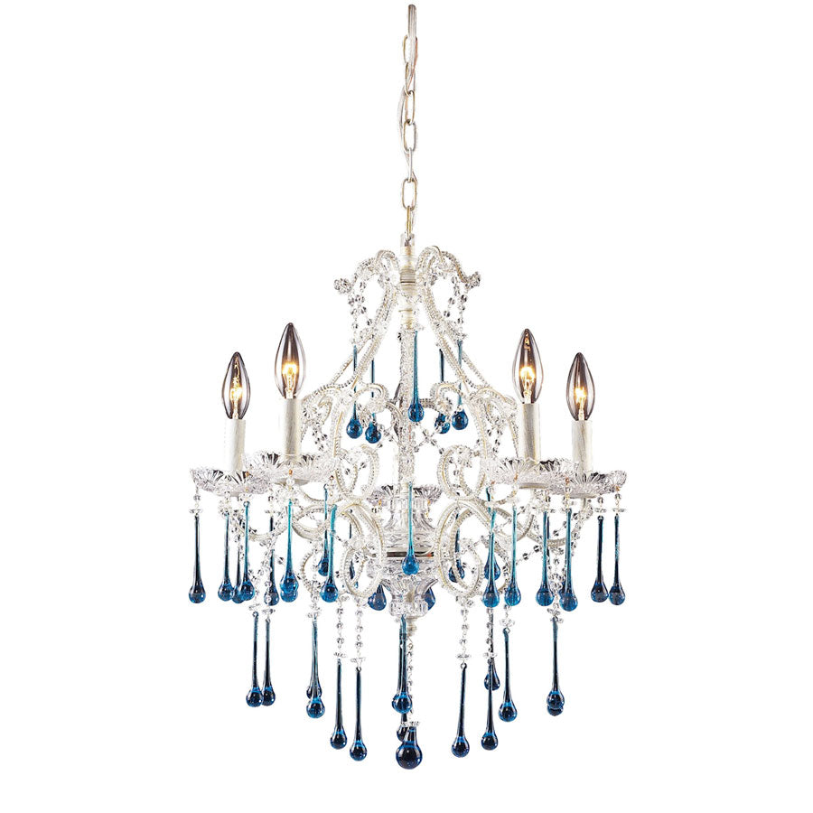 Opulence Collection - 5 Light Aqua Crystal Antique White