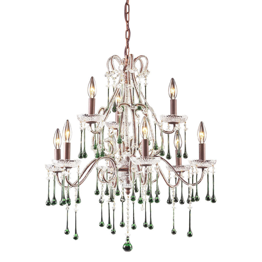 Opulence Collection - 9 Light Lime Crystal Rust Frame