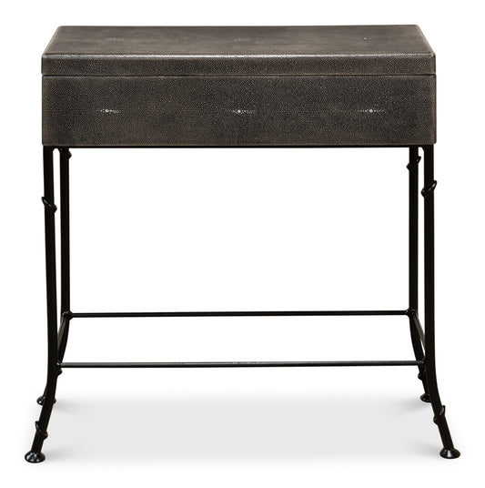 Grey Leather Shagreen Box On Stand