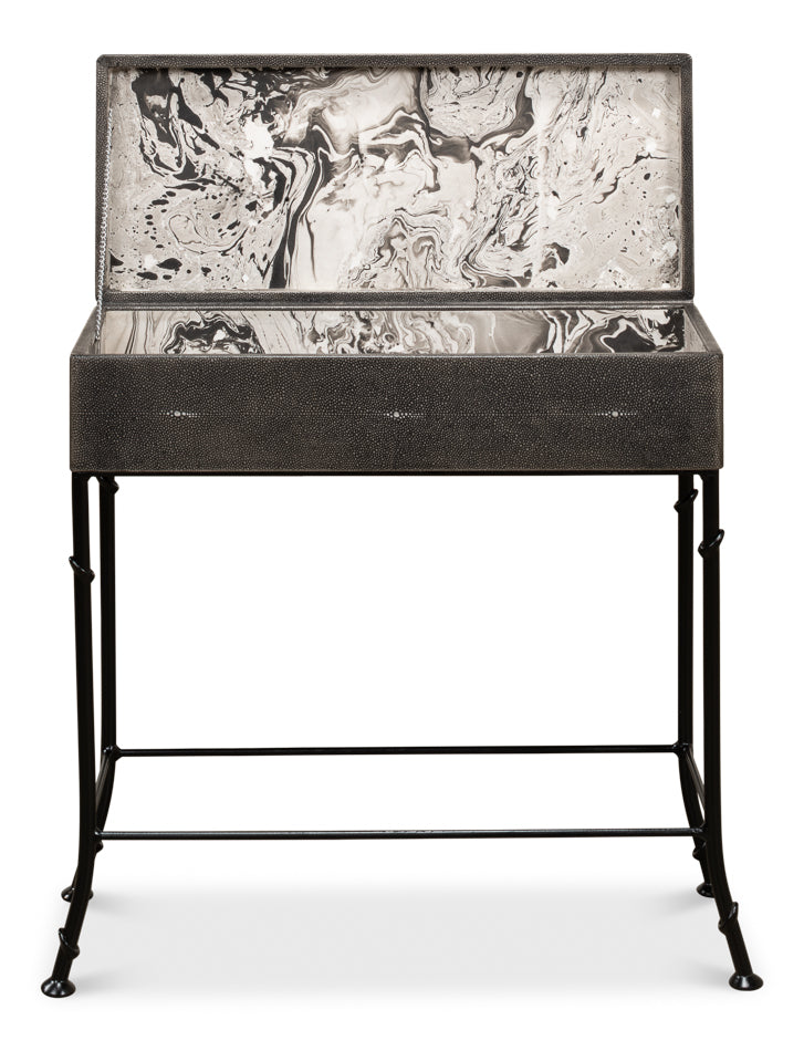 Grey Leather Shagreen Box On Stand