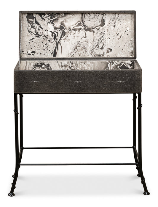 Grey Leather Shagreen Box On Stand