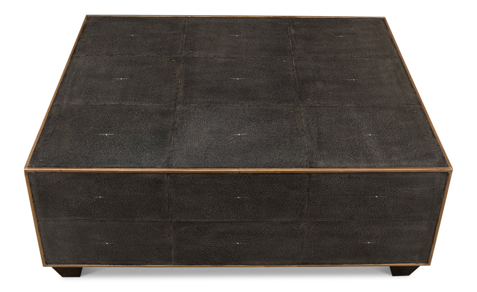 Grey Leather Shagreen Cocktail Table