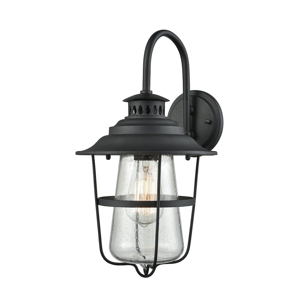 San Mateo 1 Light Outdoor Wall Sconce in Textured Matte Black with Clear Seedy Glass