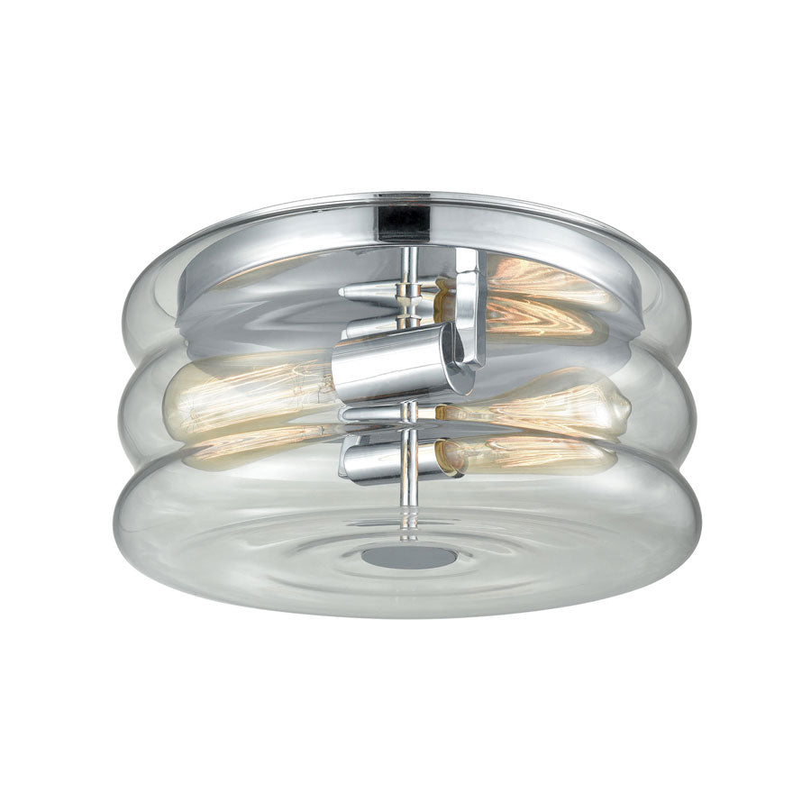 Ronis 2 Light Flush in Polished Chrome with Clear Wavy Glass
