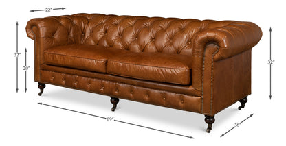 Tufted English Club Sofa Cuba Brown