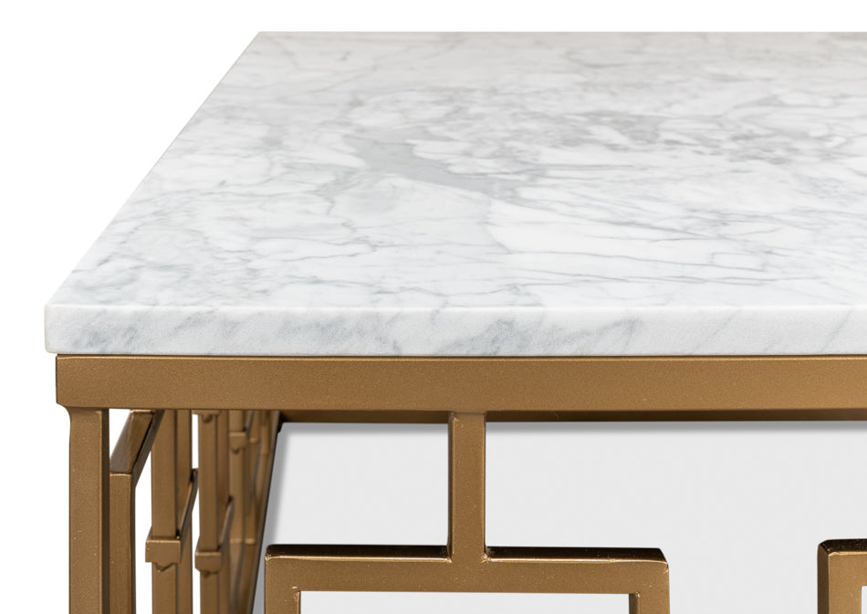 Brass Gate Cocktail Table W/ Wht Marble