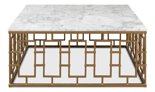 Brass Gate Cocktail Table W/ Wht Marble
