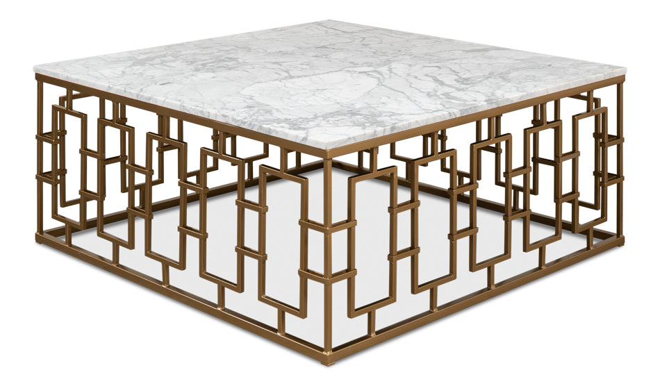 Brass Gate Cocktail Table W/ Wht Marble