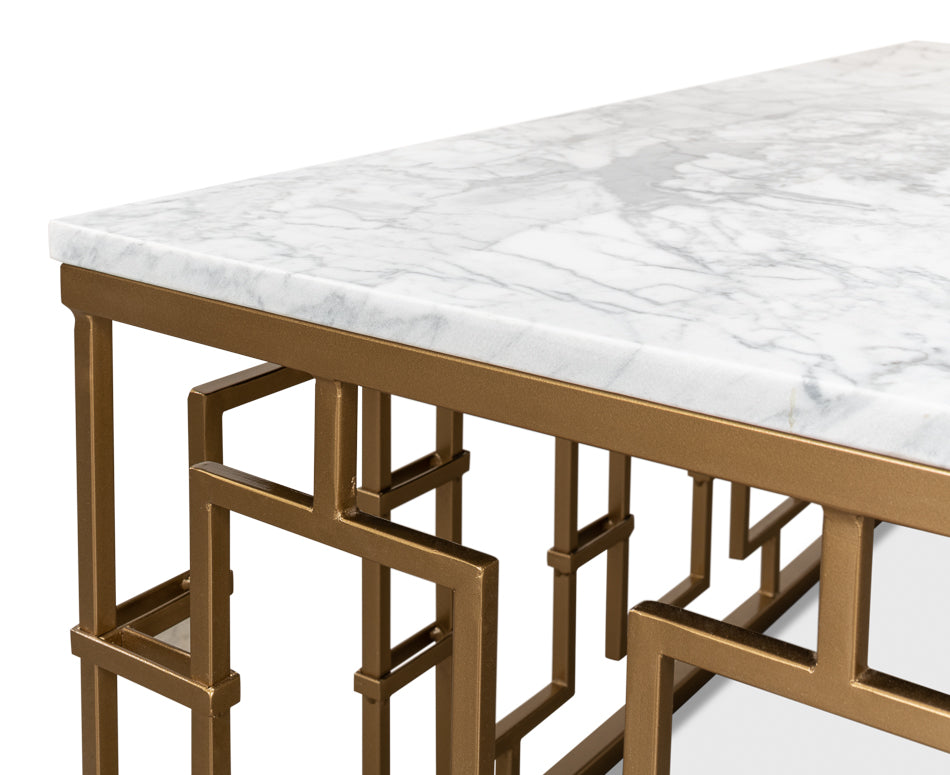 Brass Gate Cocktail Table W/ Wht Marble