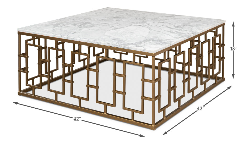 Brass Gate Cocktail Table W/ Wht Marble