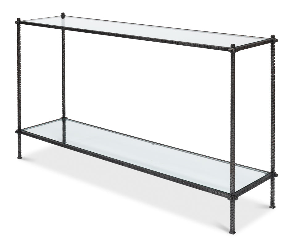 Hand Chased Iron Console Tble Glass Top
