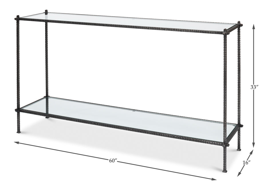 Hand Chased Iron Console Tble Glass Top