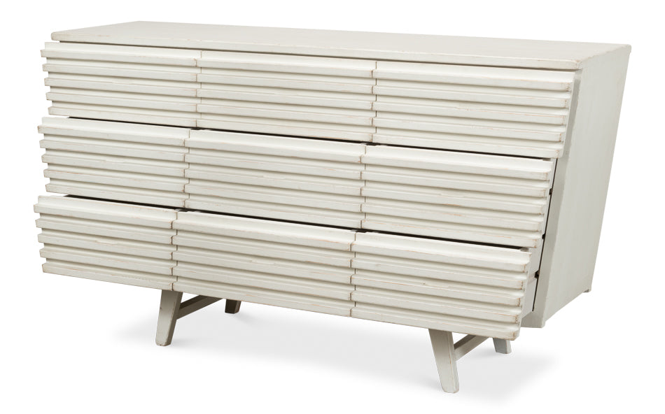 Ribbed 9 Drawer Commode Antique White