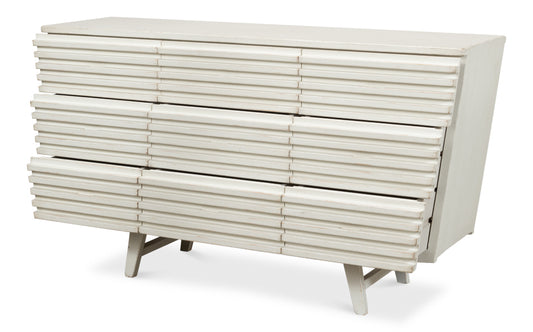 Ribbed 9 Drawer Commode Antique White