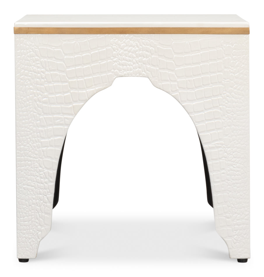 Croco Embossed Leather Stool Pearl