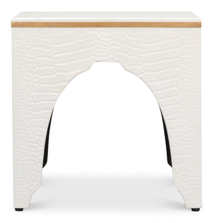 Croco Embossed Leather Stool Pearl