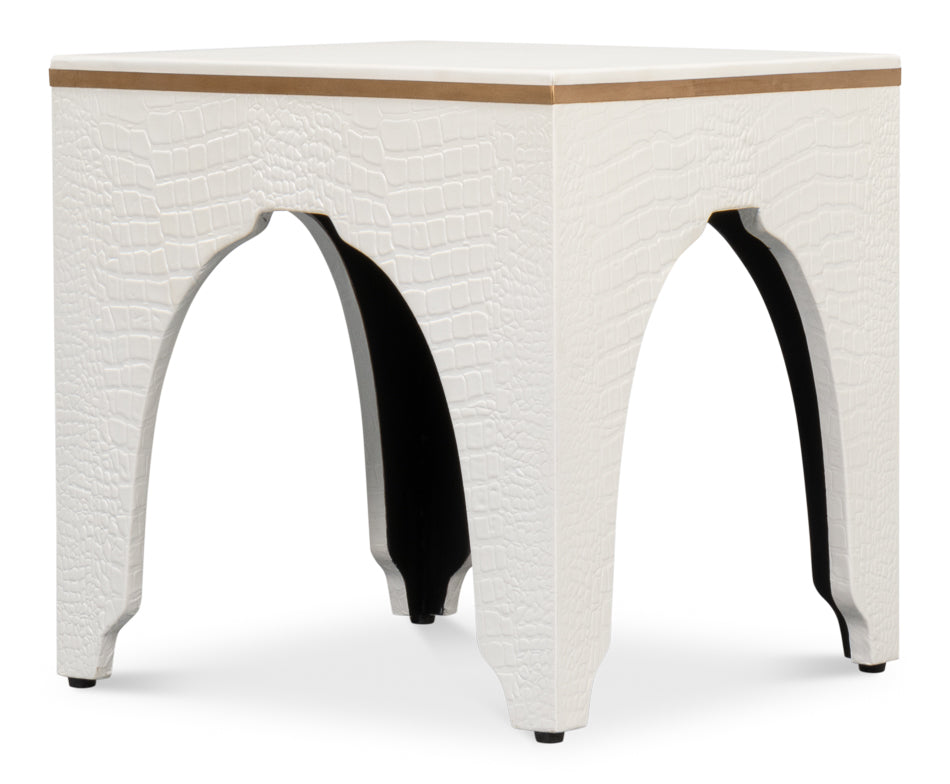 Croco Embossed Leather Stool Pearl