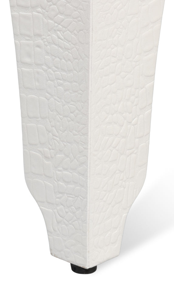 Croco Embossed Leather Stool Pearl