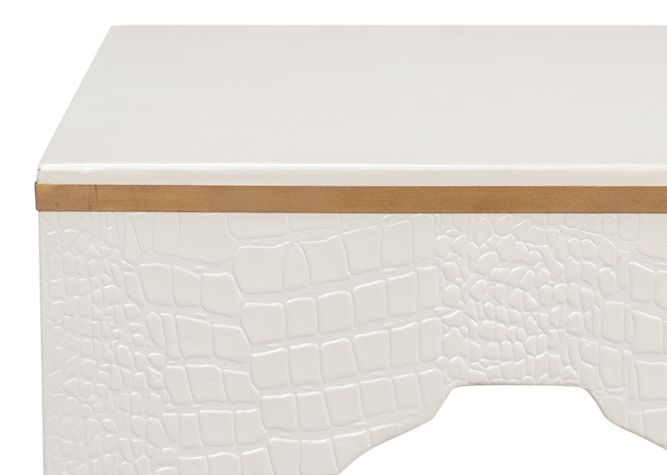 Croco Embossed Leather Stool Pearl