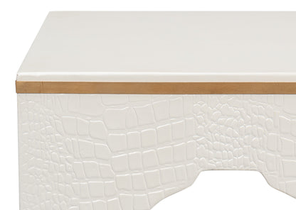 Croco Embossed Leather Stool Pearl