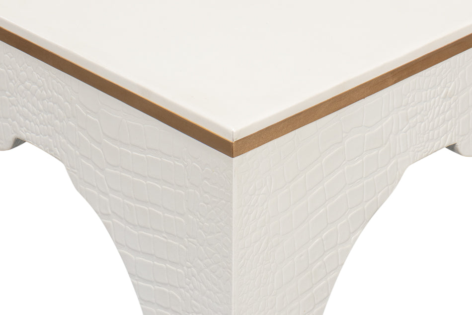 Croco Embossed Leather Stool Pearl