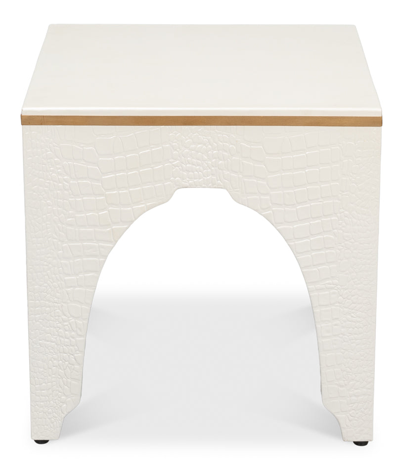 Croco Embossed Leather Stool Pearl