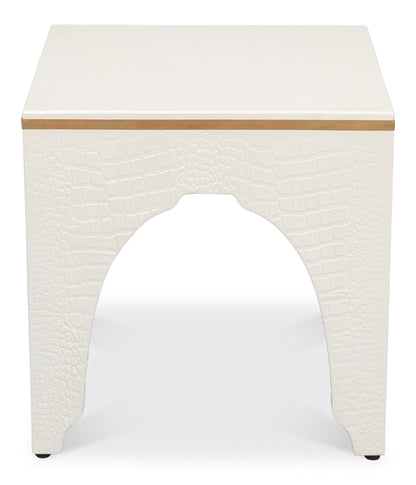 Croco Embossed Leather Stool Pearl