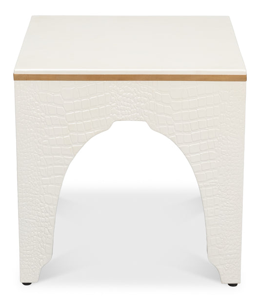 Croco Embossed Leather Stool Pearl