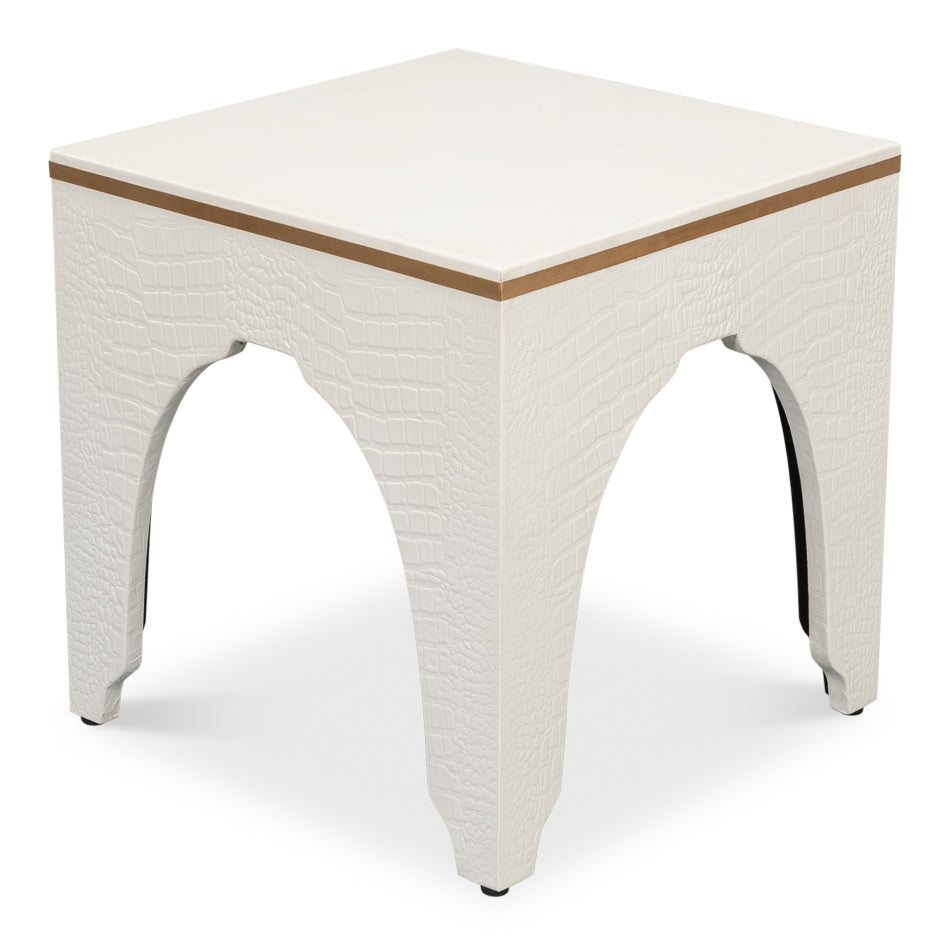 Croco Embossed Leather Stool Pearl
