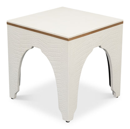 Croco Embossed Leather Stool Pearl