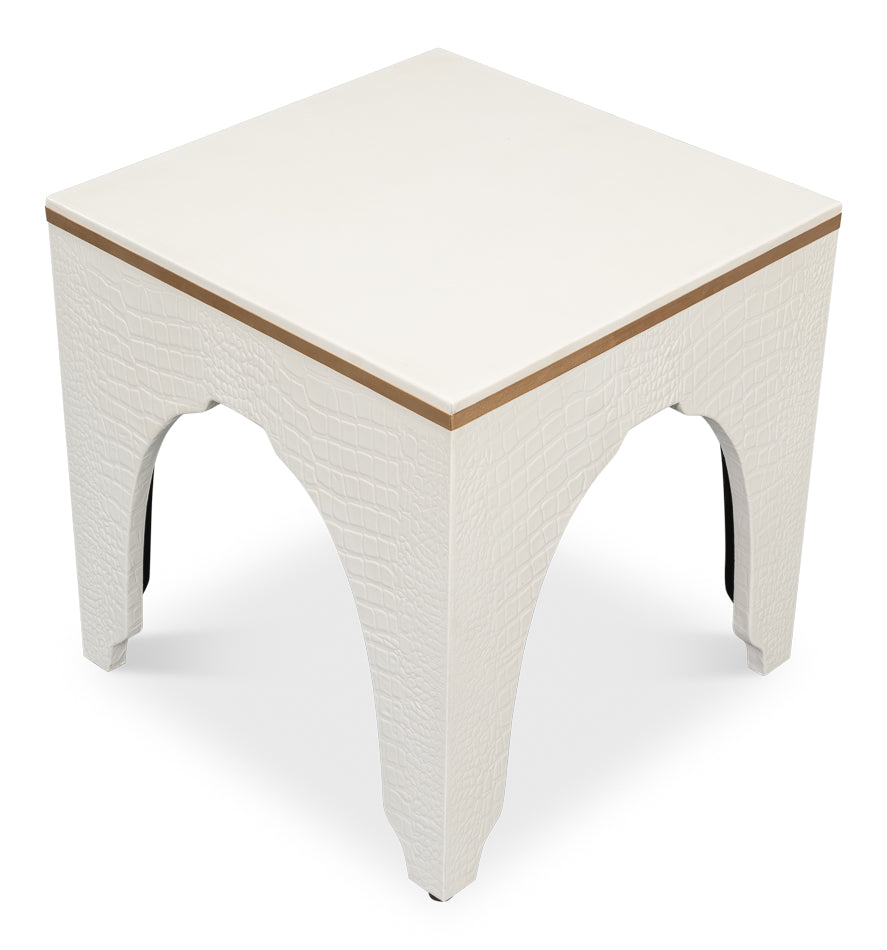Croco Embossed Leather Stool Pearl