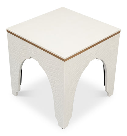 Croco Embossed Leather Stool Pearl