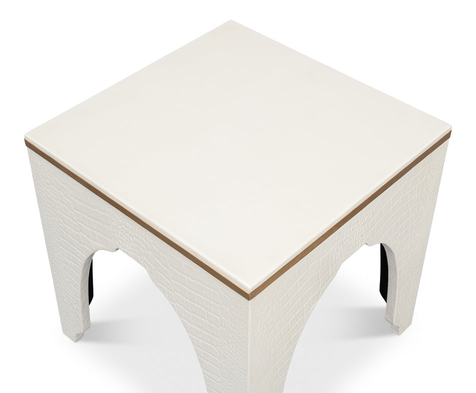 Croco Embossed Leather Stool Pearl