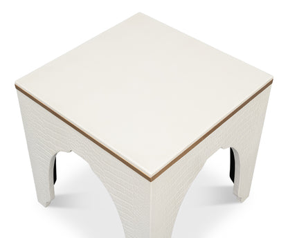 Croco Embossed Leather Stool Pearl