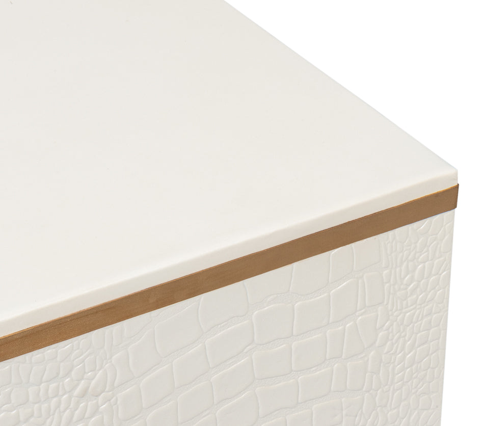 Croco Embossed Leather Stool Pearl