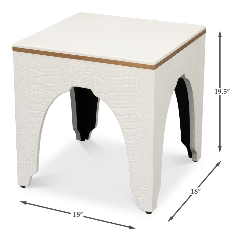 Croco Embossed Leather Stool Pearl
