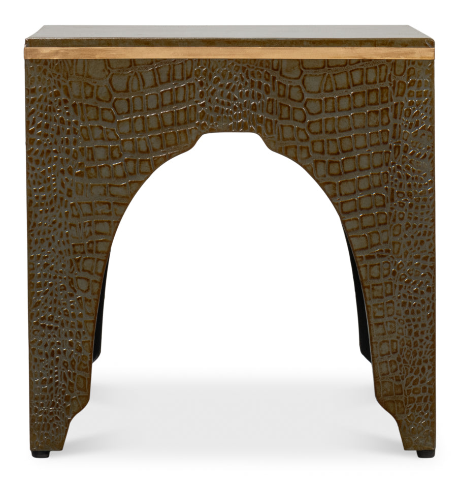 Croco Embossed Leather Stool Ant. Green