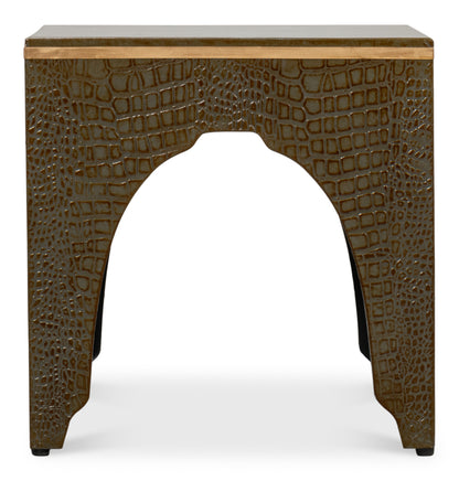 Croco Embossed Leather Stool Ant. Green